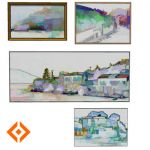 Four themed semi-abstract artworks. Each is a dyna...
