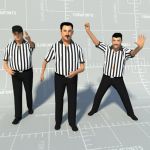 Seto of three basketball 
referees in different p...