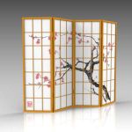 Japanese room divider screen with 
sumi-e artwork...
