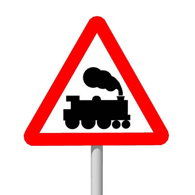 European warning sign: Level crossing without barr.... 