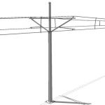 Central and side catenary power mast and cables fo...