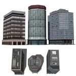 Three low-poly buildings with real textures.