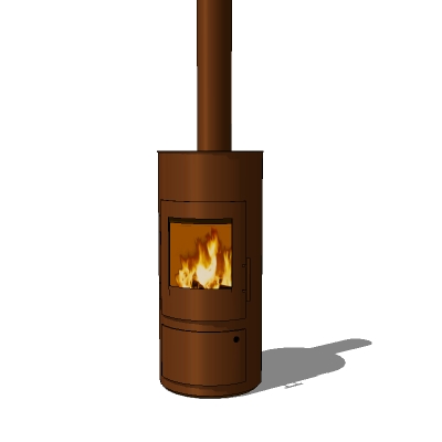 Wood stove in anodised finish. 