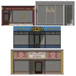 A collection of Deli shop fronts.
