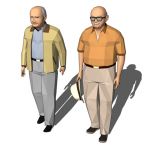 Two models of elderly men 
standing up.
