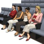 Four low-poly models of women 
sitting.