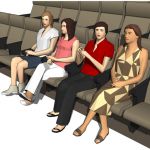 Four low-poly models of young 
women 
sitting.
