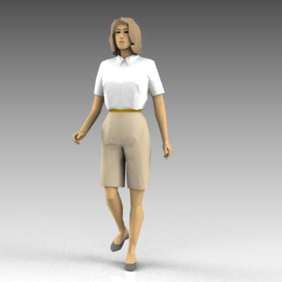 Female walking figures, wearing 
shorts.. 