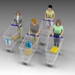Females pushing shopping cart