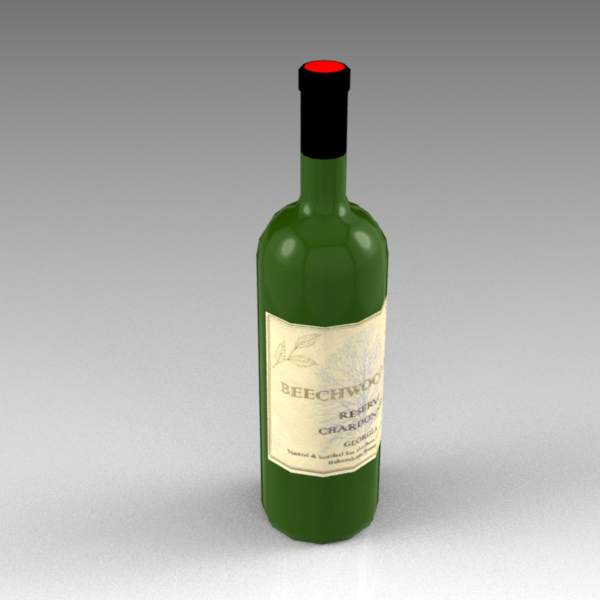 Low polygon wine bottle with label. 