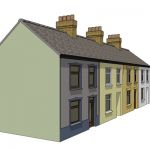 A terrace of 4 typical Welsh cottages clay finish.