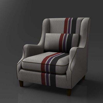 Stephenson chair in a variety of slipcovers.. 