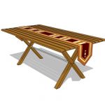 Teak dining table with table cloth runner.
for bo...