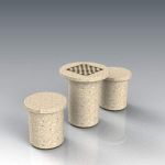 Concrete "mushroom" stools and table wit...
