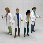 A selection of female doctors in 
white coat.