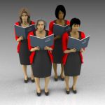 Female choristers with sheet music. 
Dress and wr...