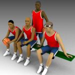 A basketball team in non-action 
poses, suitable ...