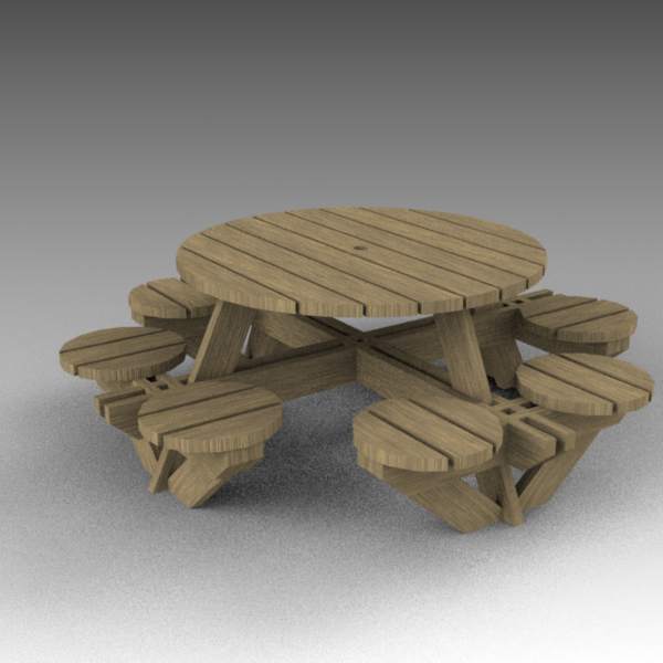 Wooden picnic/beer garden table 
with eight attac.... 