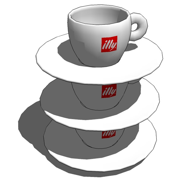 Illy coffee cups stacked for scene massing.
Usage.... 