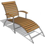 Fixed back pool chair with teak slats and metal fr...