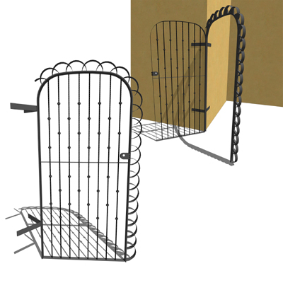 A wrought iron door that can be used to access a c.... 