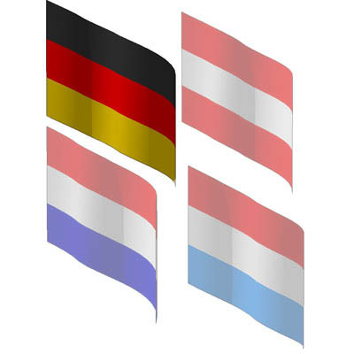 The tricolore flags of Germany, Austria, The Nethe.... 