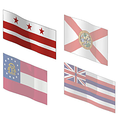 The state flags of Florida, Georgia and Hawaii, as.... 