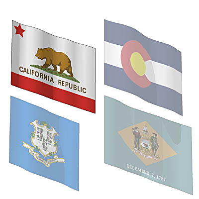 The state flags of California, Colorado, Connectic.... 