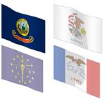 The state flags of Idaho, Illinois, Indiana and Io...