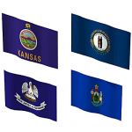 The state flags Of Kansas, Kentucky, Louisiana and...