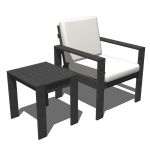 Outdoor chair with matching side table.