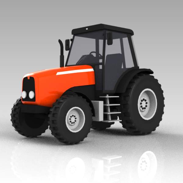 A medium sized farm tractor. 