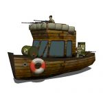Old army boat.People, guns and barrel models are n...