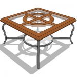 Square teak table with wrought iron leg