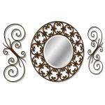 Round scrolled iron mirror with wrought iron side ...