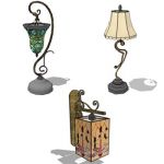 Wrought iron table and wall lamp