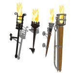 Different styles of medieval wall torches.