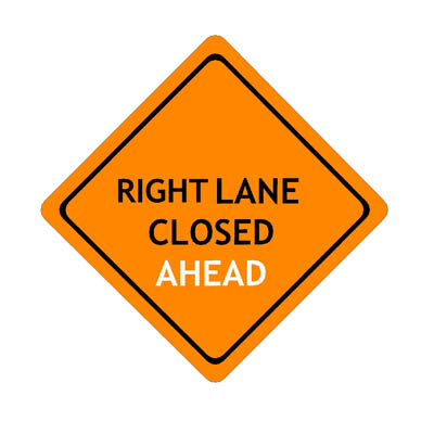 US Right Lane Closed construction sign; code W29-5.... 