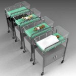 Hospital bassinet, empty and with 
infants